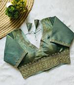 Green tissue blouse for women fancy saree blouse