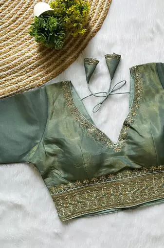 Green tissue blouse for women fancy saree blouse