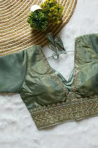 Green tissue blouse for women fancy saree blouse