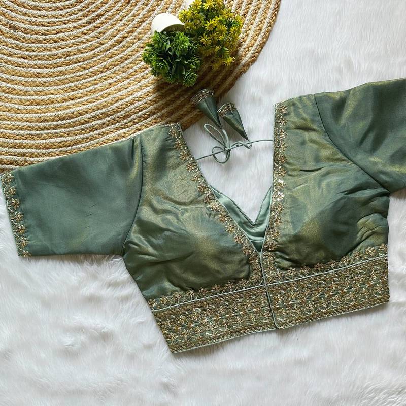 Green tissue blouse for women fancy saree blouse