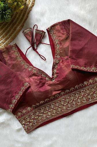Maroon tissue blouse for women elegant saree blouse