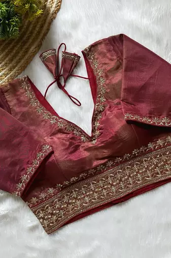 Maroon tissue blouse for women elegant saree blouse
