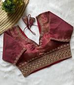 Maroon tissue blouse for women elegant saree blouse