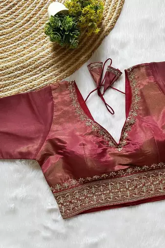 Maroon tissue blouse for women elegant saree blouse