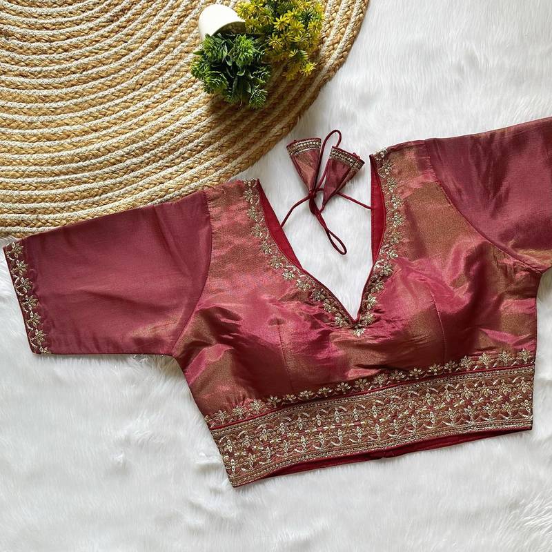 Maroon tissue blouse for women elegant saree blouse