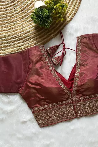 Maroon tissue blouse for women elegant saree blouse