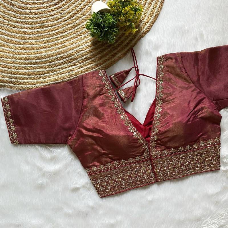 Maroon tissue blouse for women elegant saree blouse