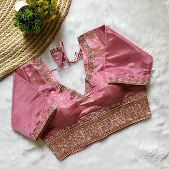 Peach tissue blouse for women festive saree blouse 1