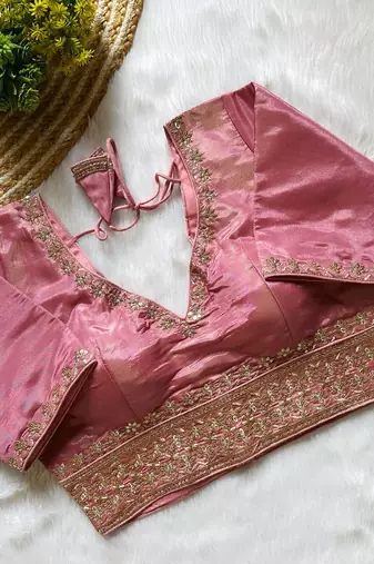 Peach tissue blouse for women festive saree blouse