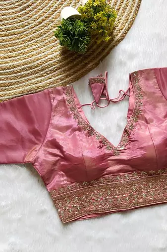 Peach tissue blouse for women festive saree blouse