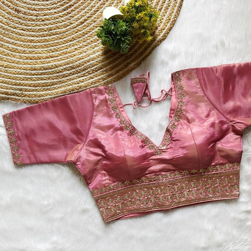 Peach tissue blouse for women festive saree blouse