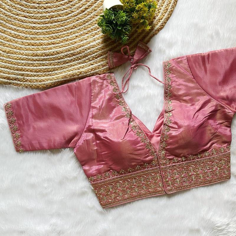 Peach tissue blouse for women festive saree blouse