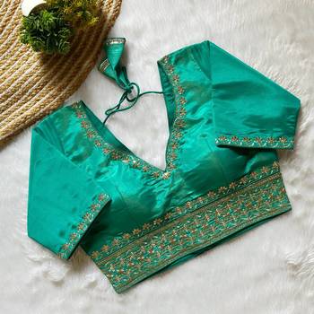 Sea green tissue blouse for women traditional saree blouse 1