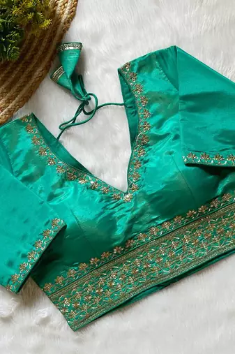 Sea green tissue blouse for women traditional saree blouse