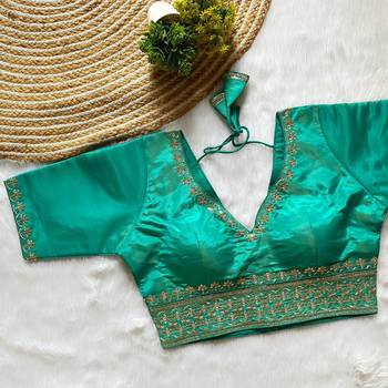 Sea green tissue blouse for women traditional saree blouse 2