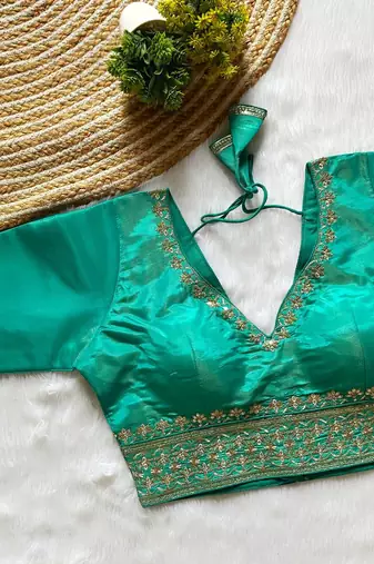 Sea green tissue blouse for women traditional saree blouse