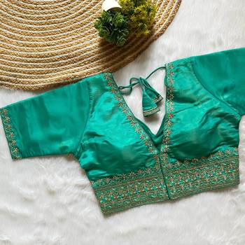 Sea green tissue blouse for women traditional saree blouse 3