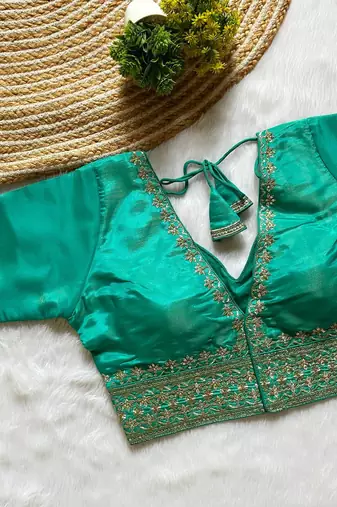 Sea green tissue blouse for women traditional saree blouse