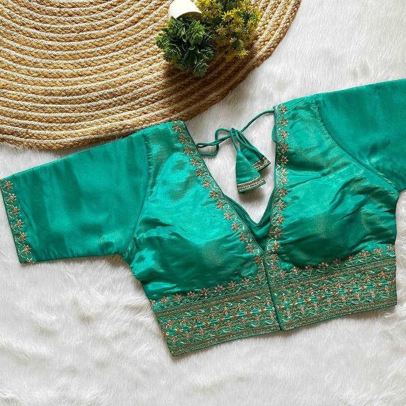 Sea green tissue blouse for women traditional saree blouse