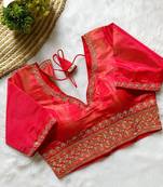 Red tissue blouse for women plain saree blouse