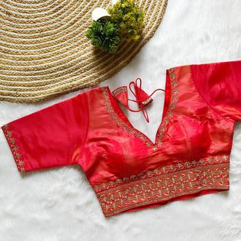 Red tissue blouse for women plain saree blouse 2