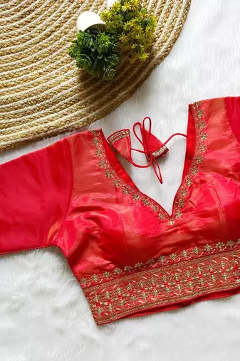 Red tissue blouse for women plain saree blouse