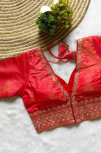 Red tissue blouse for women plain saree blouse