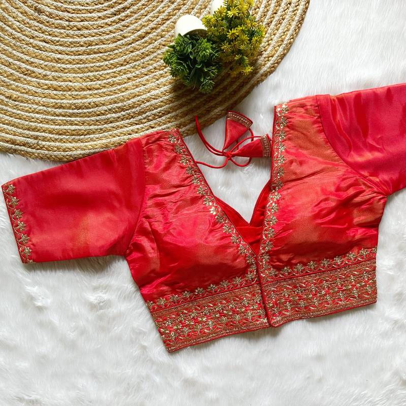 Red tissue blouse for women plain saree blouse