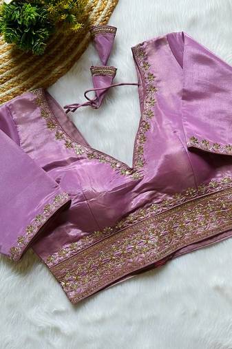 Lavender tissue blouse for women zari saree blouse