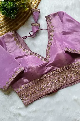 Lavender tissue blouse for women zari saree blouse