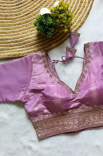 Lavender tissue blouse for women zari saree blouse
