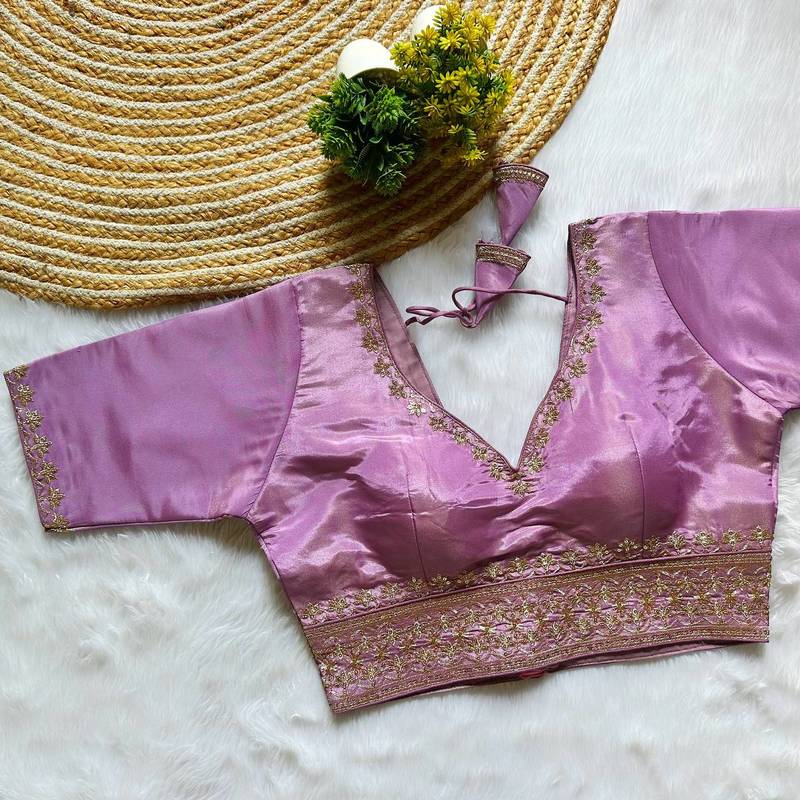 Lavender tissue blouse for women zari saree blouse