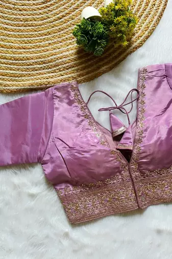 Lavender tissue blouse for women zari saree blouse