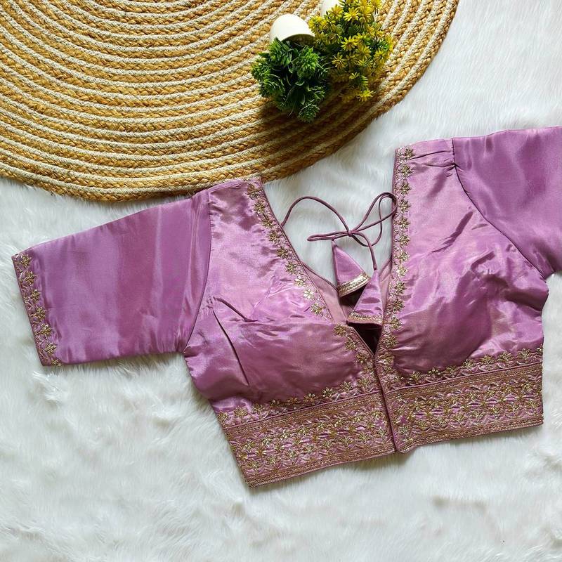 Lavender tissue blouse for women zari saree blouse