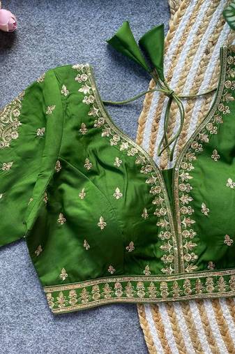 Green silk blouse for women sequence saree blouse