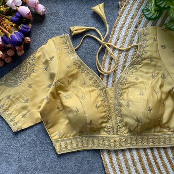 Beige silk blouse for women thread saree blouse 1