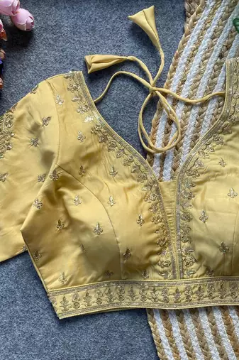 Beige silk blouse for women thread saree blouse