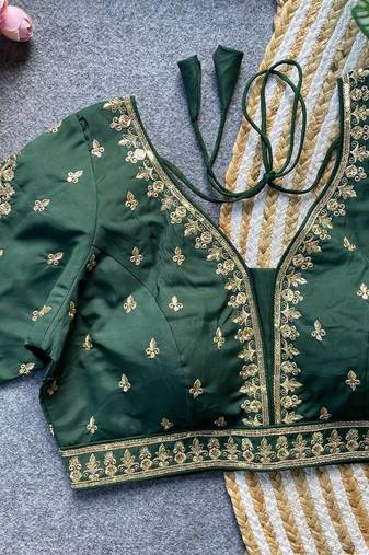 Dark green silk blouse for women printed saree blouse