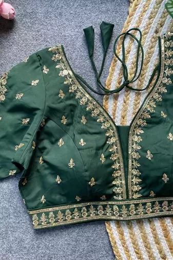 Dark green silk blouse for women printed saree blouse