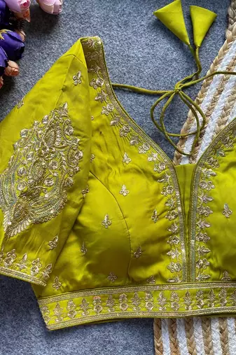 Lemon silk blouse for women stylish saree blouse