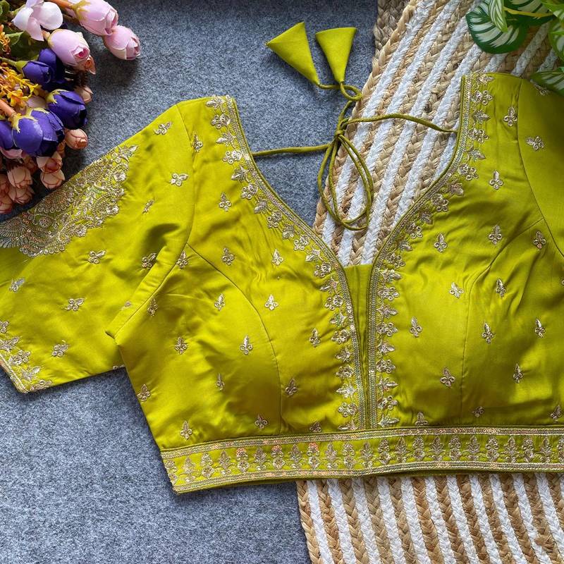 Lemon silk blouse for women stylish saree blouse