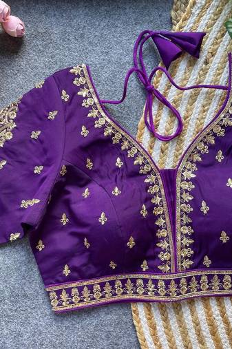 Purple silk blouse for women fancy saree blouse