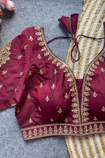 Maroon silk blouse for women festive saree blouse