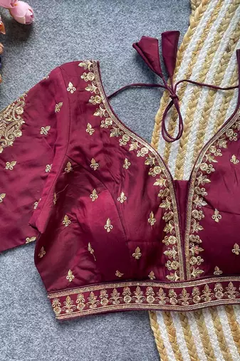 Maroon silk blouse for women festive saree blouse