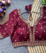Maroon silk blouse for women festive saree blouse
