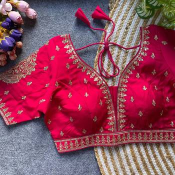 Pink silk blouse for women embroidery saree blouse 1