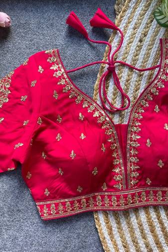 Pink silk blouse for women embroidery saree blouse