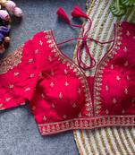 Pink silk blouse for women embroidery saree blouse