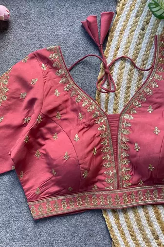 Peach silk blouse for women sequence saree blouse