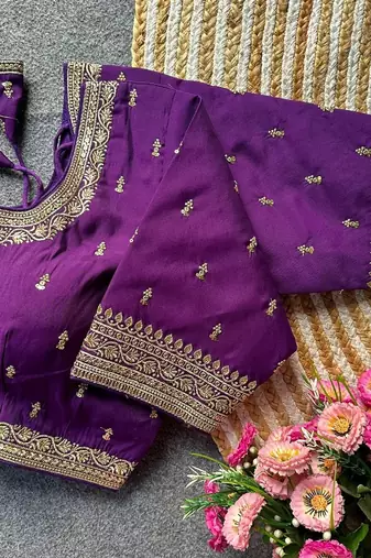 Purple silk blouse for women thread saree blouse